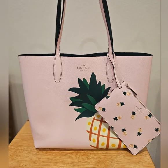 - Kate Spade Pink and Green Tote with Tropical Design - Picture 1 of 14